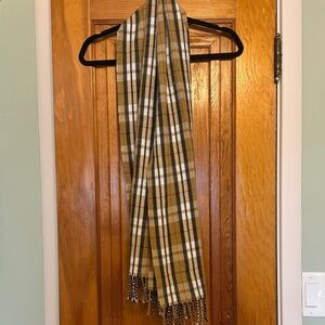 Plaid Tan and White Cashmere Scarf